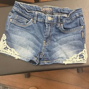 Lacy Denim Shorts with Lace Trim